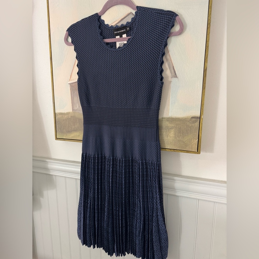EMPORIO ARMANI Scallop Sleeve Blue and Black Dolman Fitted Dress Size - Picture 4 of 6